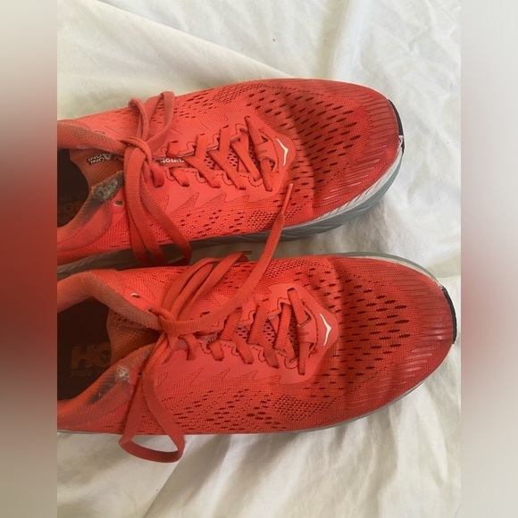 Hoka One One Clifton Lace-up Sneakers Red Fiesta Mesh US Size 8 - Picture 10 of 15